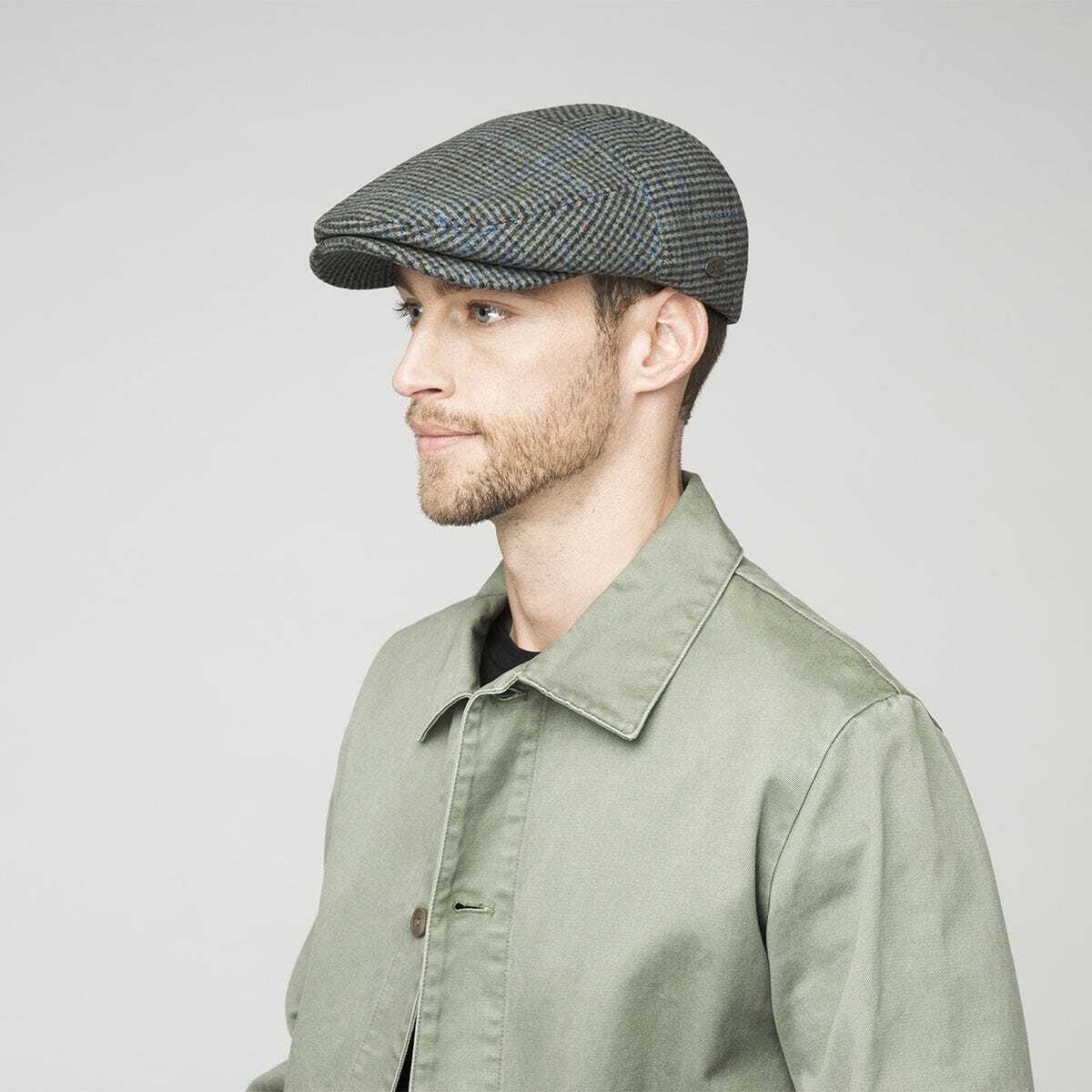 Bailey Mens Rish Ivy Flat Cap For Autumn/Winter Season - Olive Plaid