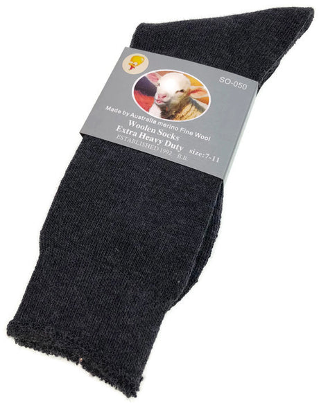 1 Pair Merino Wool Blend Woolen Work Socks Hiking Heavy Duty Warm Winter Thermal - Black