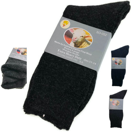 1 Pair Merino Wool Blend Woolen Work Socks Hiking Heavy Duty Warm Winter Thermal - Charcoal