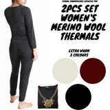 2pcs Set Womens Merino Wool Blend Pants & Top Underwear Leggings Thermal Thermals