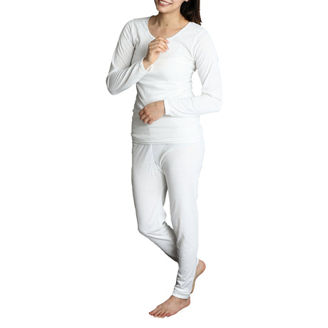 2pcs Womens Merino Wool Blend Top & Pants Thermal Set Leggings Long Johns Underwear - Beige