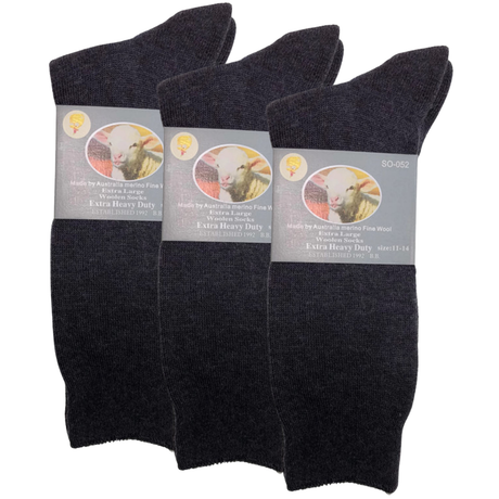 3 Pairs Merino Wool Blend Woolen Work Socks Hiking Heavy Duty Warm Thermal - Navy