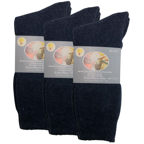 3 Pairs Merino Wool Blend Woolen Work Socks Hiking Heavy Duty Warm Thermal