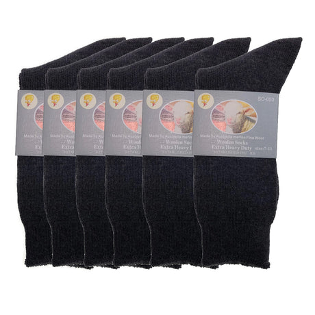 6 Pairs Merino Wool Blend Woolen Work Socks Hiking Heavy Duty Warm Thermal Bulk - Black