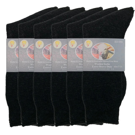 6 Pairs Merino Wool Blend Woolen Work Socks Hiking Heavy Duty Warm Thermal Bulk - Charcoal