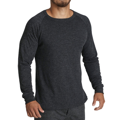 Mens Merino Wool Blend Long Sleeve Thermal Top Underwear Thermals Base Layer - Black