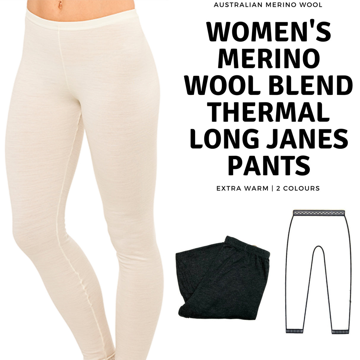 Womens Merino Wool Long Janes Thermal Underwear Layer Thermals Leggings Pants