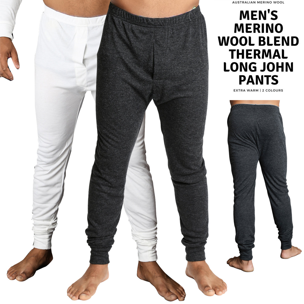 Mens Merino Wool Blend Long John Thermal Pants Underwear Thermals Warm Winter