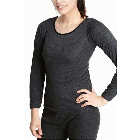 Ladies Merino Wool Blend Long Sleeve Thermal Spencer Top Underwear Thermals - Black