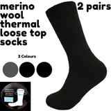 Merino Wool Mens Loose Top Thermal Socks Diabetic Comfort Circulation - 2 Pairs