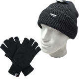 2pcs Winter Set Mens 3M Thinsulate Beanie Hat + Knitted Fingerless Gloves Snow