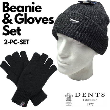 2pcs Winter Set Mens 3M Thinsulate Beanie Hat + Knitted Fingerless Gloves Snow