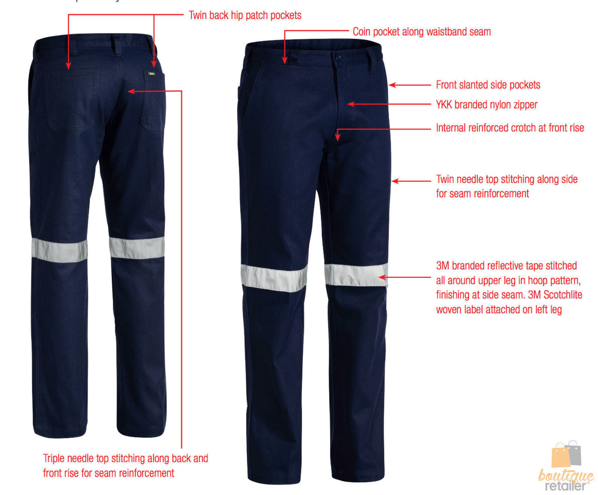 BISLEY 3M Reflective Cotton Cargo Work Pants Industrial Trousers Tradie BP6006T