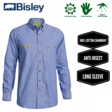 BISLEY Insect Protection Repellent Long Sleeve Casual Shirt Fishing Camping - Blue