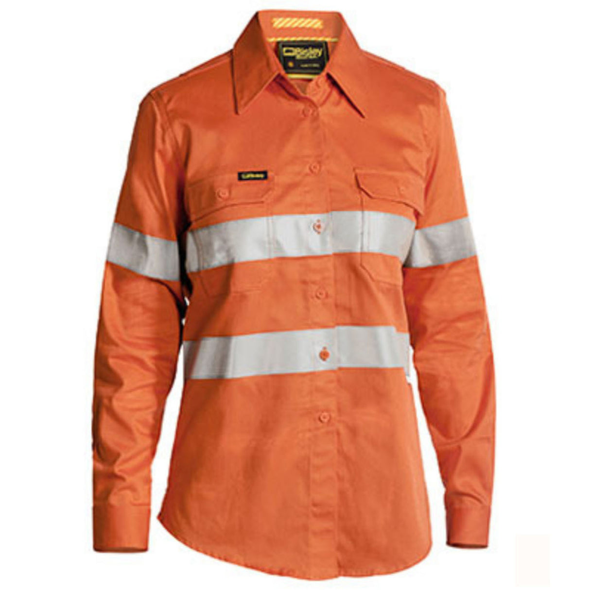 BISLEY Womens 3M Taped Hi Vis Industrial Cool Vent Drill Long Sleeve Shirt