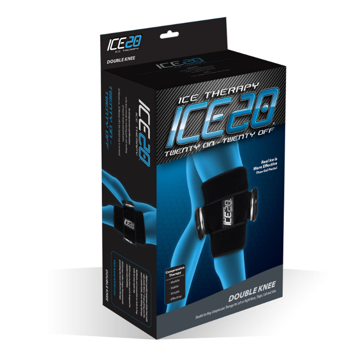 ICE 20 Double Knee Strap Compression Therapy Wrap Cold Pain Relief