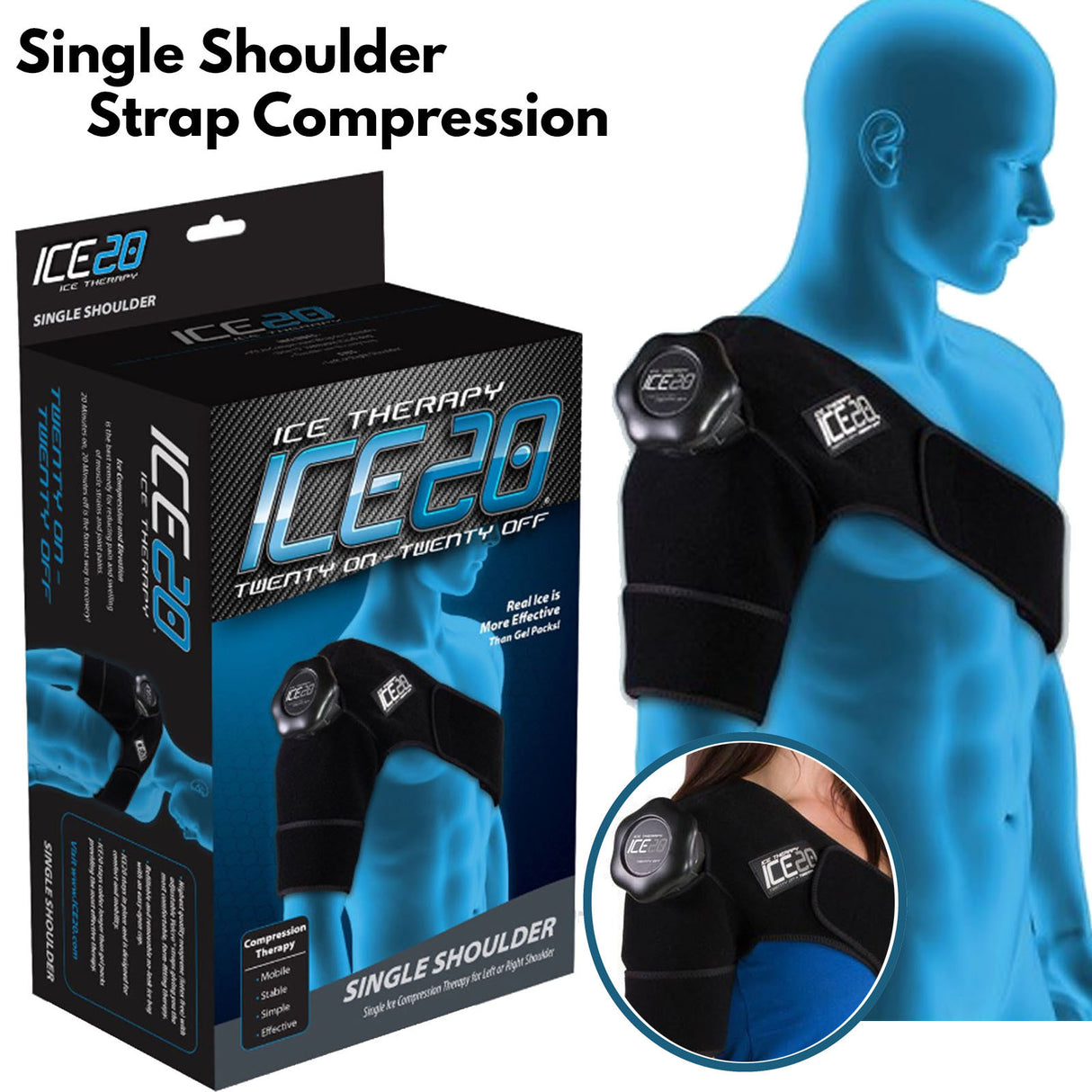 ICE 20 Single Shoulder Strap Compression Therapy Wrap Cold Pain Relief