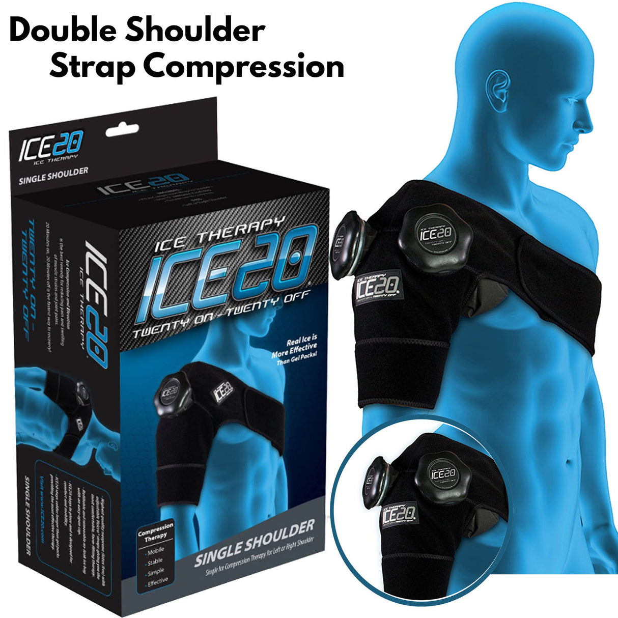 ICE 20 Double Shoulder Strap Compression Therapy Wrap Cold Pain Relief