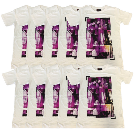 10x 100% Cotton T-Shirt with Print Design Slim Fit Basic Tee Top XS-XXL BULK - White