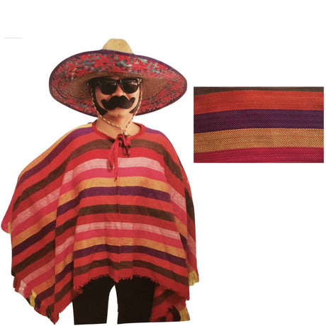 DELUXE MEXICAN PONCHO Spanish Costume Wild West Cowboy Party Bandit - Striped