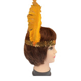 12x 1920s FLAPPER HEADBAND Headpiece Feather Sequin Charleston Gatsby Party BULK - Gold/Orange