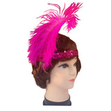 12x 1920s FLAPPER HEADBAND Headpiece Feather Sequin Charleston Gatsby Party BULK - Hot Pink