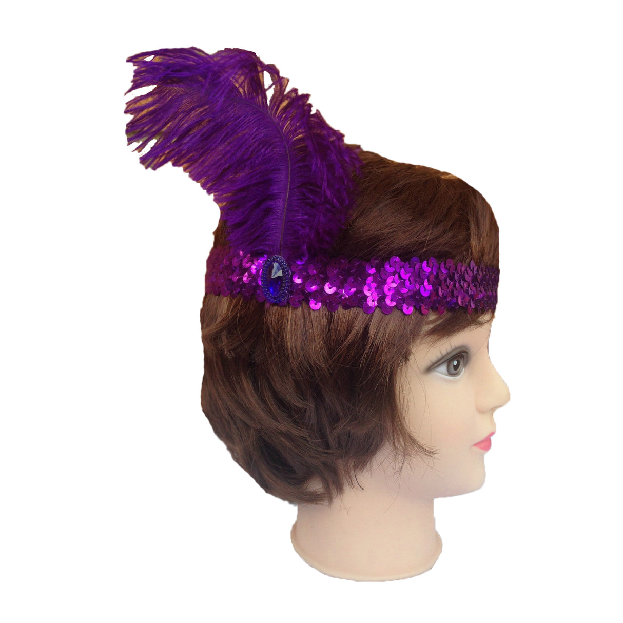 12x 1920s FLAPPER HEADBAND Headpiece Feather Sequin Charleston Gatsby Party BULK - Purple