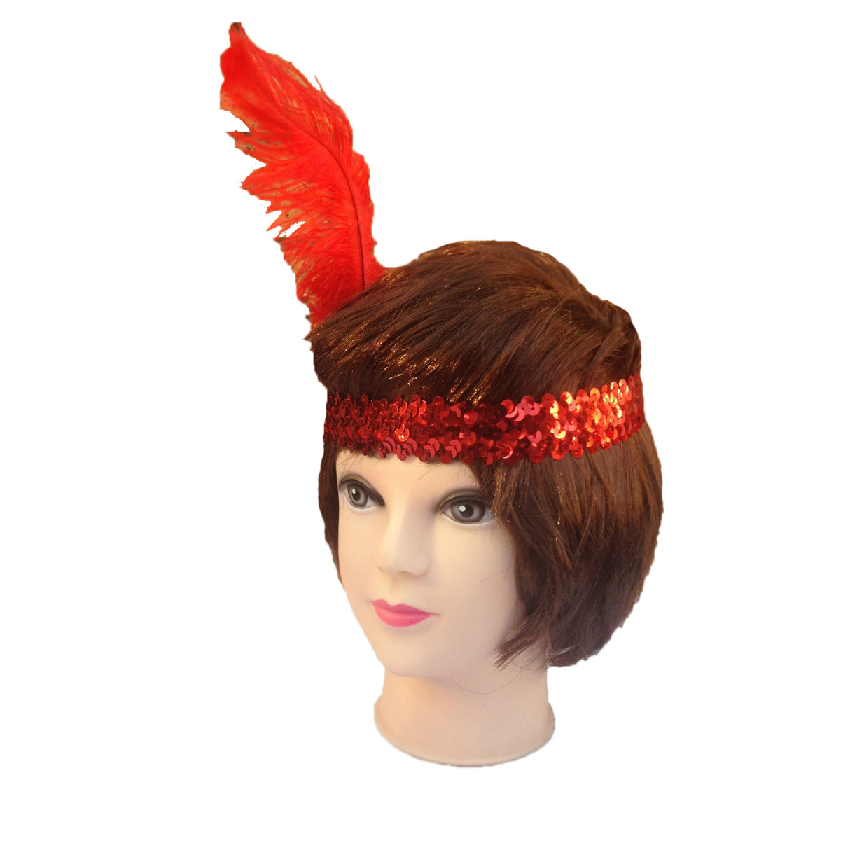 12x 1920s FLAPPER HEADBAND Headpiece Feather Sequin Charleston Gatsby Party BULK - Red