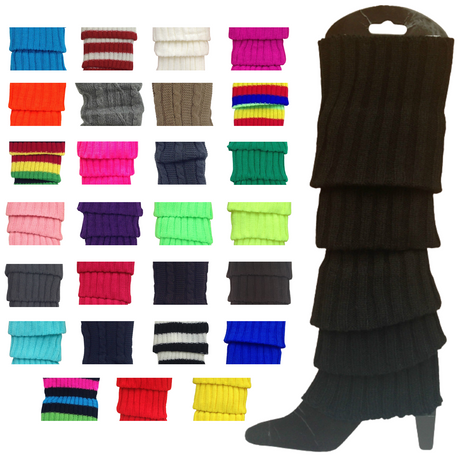 12x LEG WARMERS Knitted Womens Costume Neon Dance Party Knit 80s BULK - Black