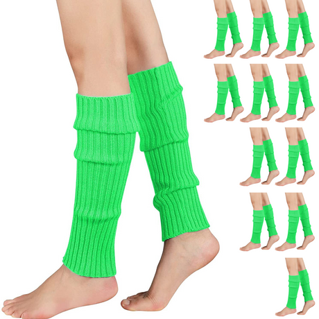 12x LEG WARMERS Knitted Womens Costume Neon Dance Party Knit 80s BULK - Fluro Yellow