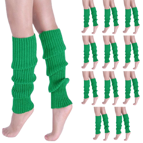 12x LEG WARMERS Knitted Womens Costume Neon Dance Party Knit 80s BULK - Hot Pink