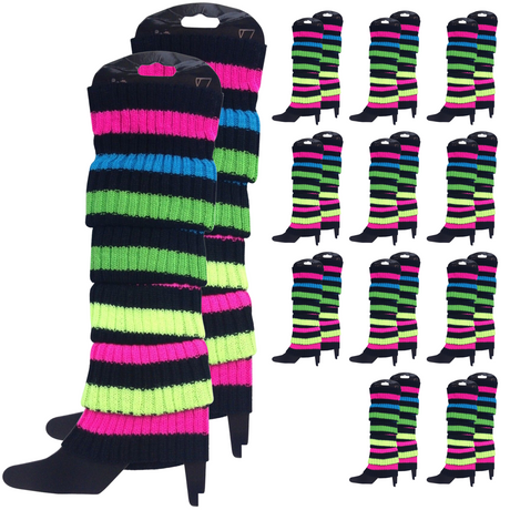 12x LEG WARMERS Knitted Womens Costume Neon Dance Party Knit 80s BULK - Sky Blue