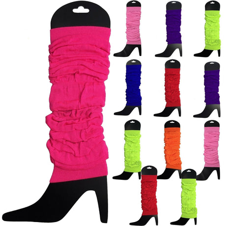 12 LEG WARMERS Knitted Womens Neon Party Knit Ankle Fluro Dance Costume 80s BULK - Fluro Green