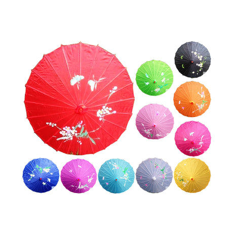 12x PARASOL UMBRELLA Chinese Japanese Bamboo Flower Pattern 80cm Large BULK - Hot Pink