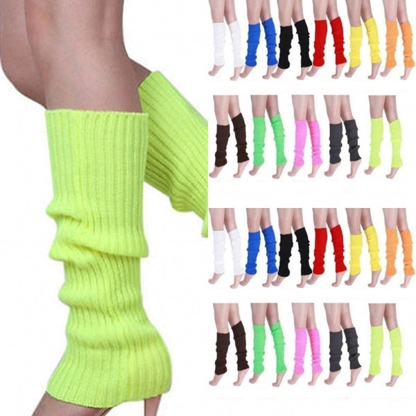 24x Womens Leg Warmers Disco Winter Knit Dance Party Crochet Legging Socks Costume - Beige