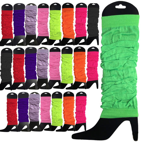 24 LEG WARMERS Knitted Womens Neon Party Knit Ankle Fluro Dance Costume 80s BULK - Fluro Green