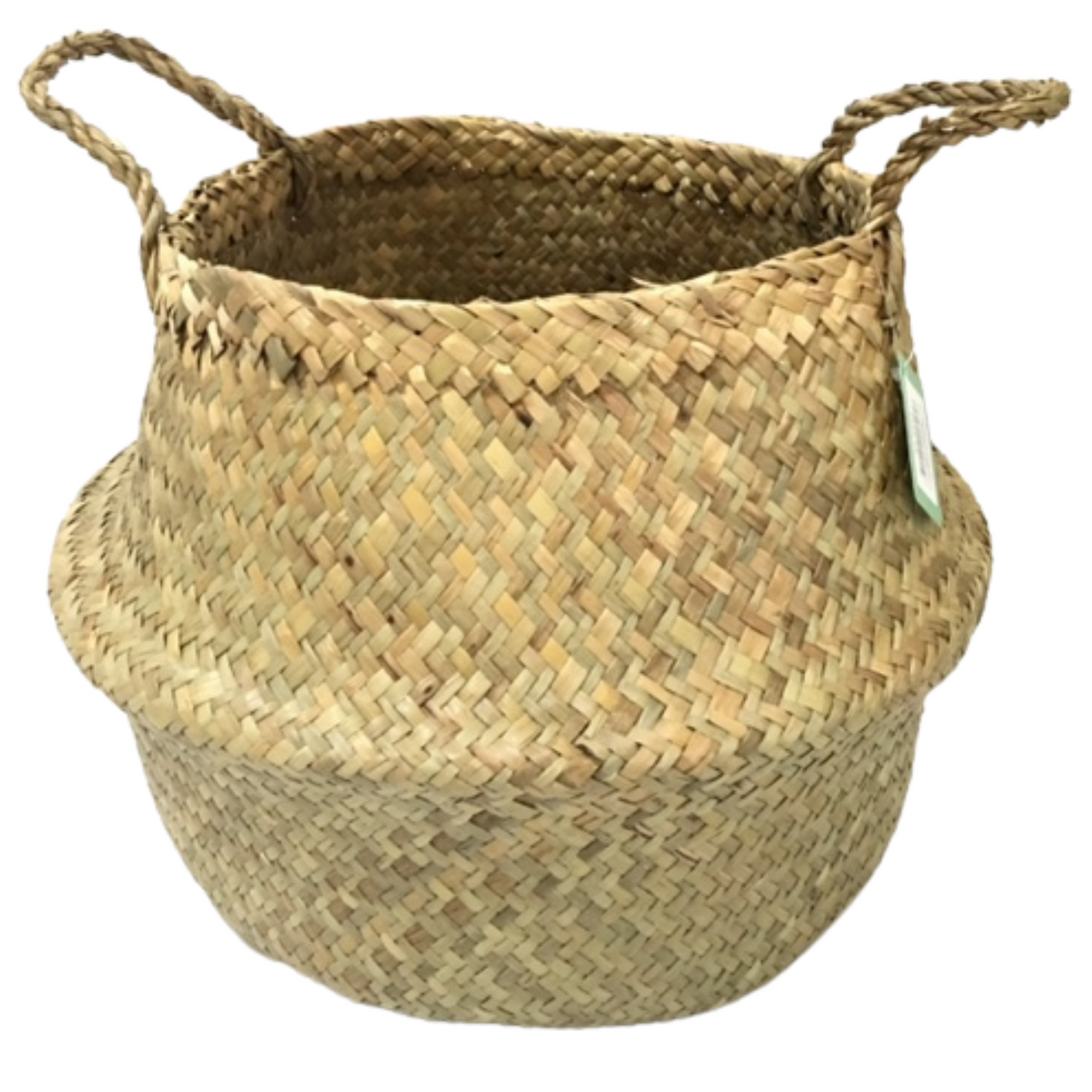 2x ROUND BELLY SEAGRASS STORAGE BASKET Natural Straw Folding Home Flower Pot Wicker