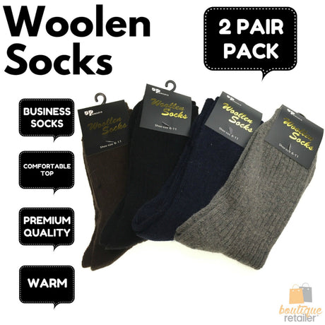 2 Pairs WOOL BLEND SOCKS Mens Soft Dress Thick Work Thermal Warm Cushion Foot