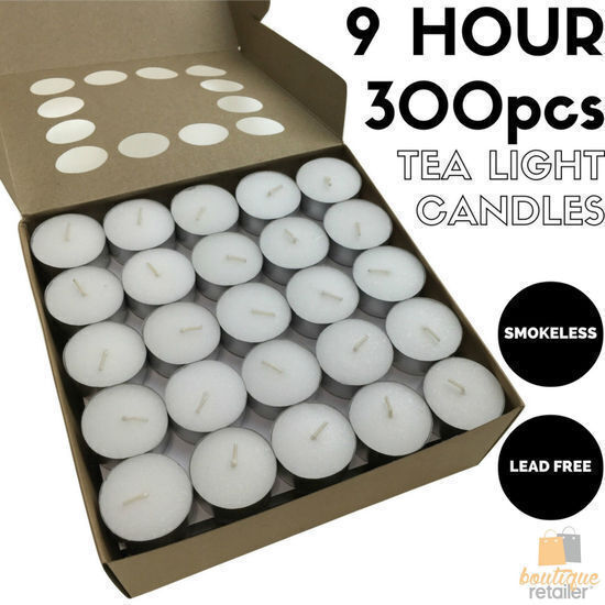 300pcs TEA LIGHT CANDLES 9 Hour Burn Tealight Wedding Smokeless Crystal Wax BULK