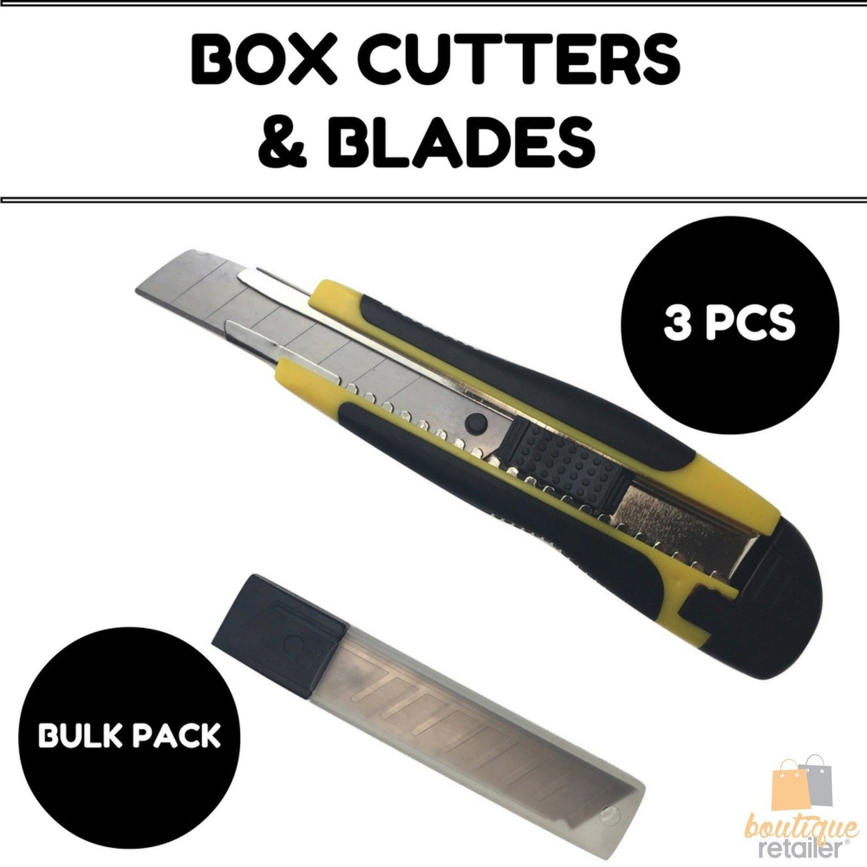 3x BOX CUTTERS Knife Retractable Blade Snap Off Razor 18mm Durable Opener BULK