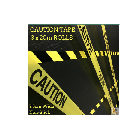 3x CAUTION TAPE Yellow Safety Warning Barricade Industrial Strip Non-Stick 20m