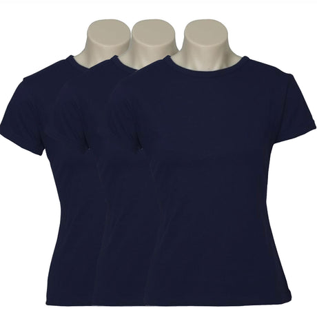 3x Womens Plain Ladies T SHIRT 100% COTTON Basic Tee Casual Top Size 6-24 BULK - Black