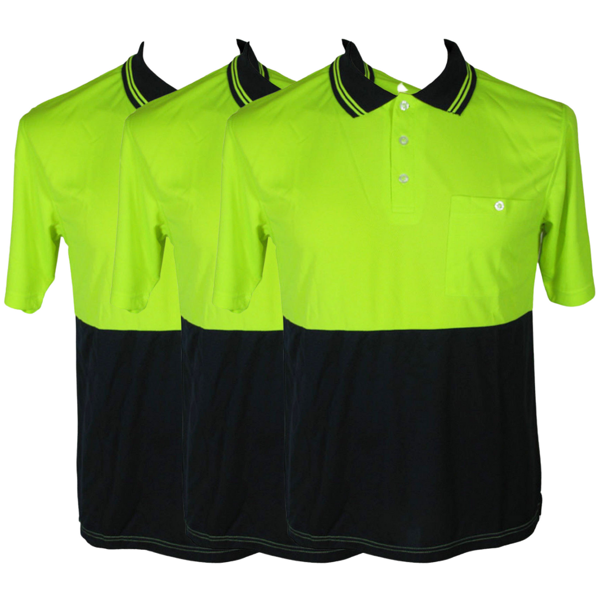 3x HI VIS Polo Shirt Top Tee Safety Workwear Short Sleeve Breathable Mesh BULK - Yellow/Navy