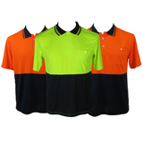 3x HI VIS Polo Shirt Top Tee Safety Workwear Short Sleeve Breathable Mesh BULK - Orange/Navy