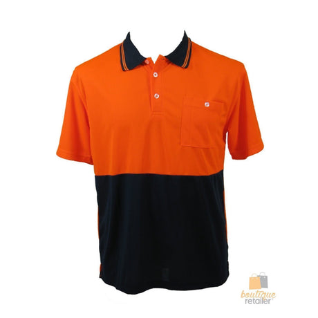 3x HI VIS Polo Shirt Top Tee Safety Workwear Short Sleeve Breathable Mesh BULK - Orange/Navy