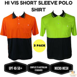 3x HI VIS Polo Shirt Top Tee Safety Workwear Short Sleeve Breathable Mesh BULK - Orange/Navy