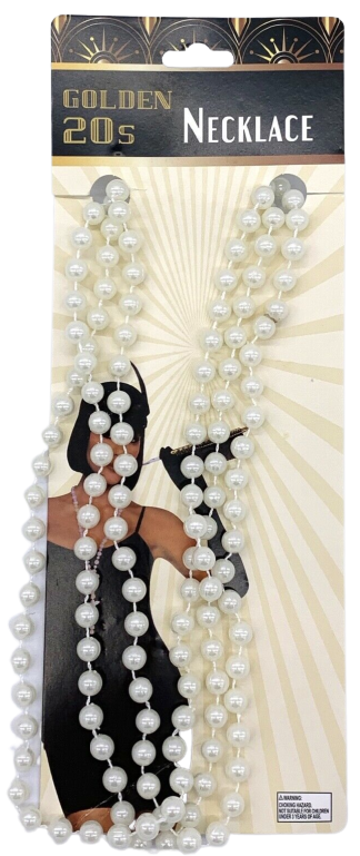 48cm PEARL NECKLACE 1920s Gatsby Flapper Burlesque Gangster Costume Party - Off White