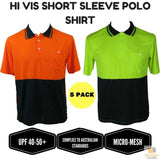 5x HI VIS Polo Shirt Top Tee Safety Workwear Short Sleeve Breathable Mesh BULK