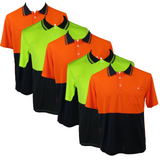 5x HI VIS Polo Shirt Top Tee Safety Workwear Short Sleeve Breathable Mesh BULK - Orange/Navy