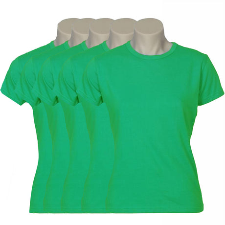 5x Womens Plain Ladies T SHIRT 100% COTTON Basic Tee Casual Top Size 6-24 BULK - Green